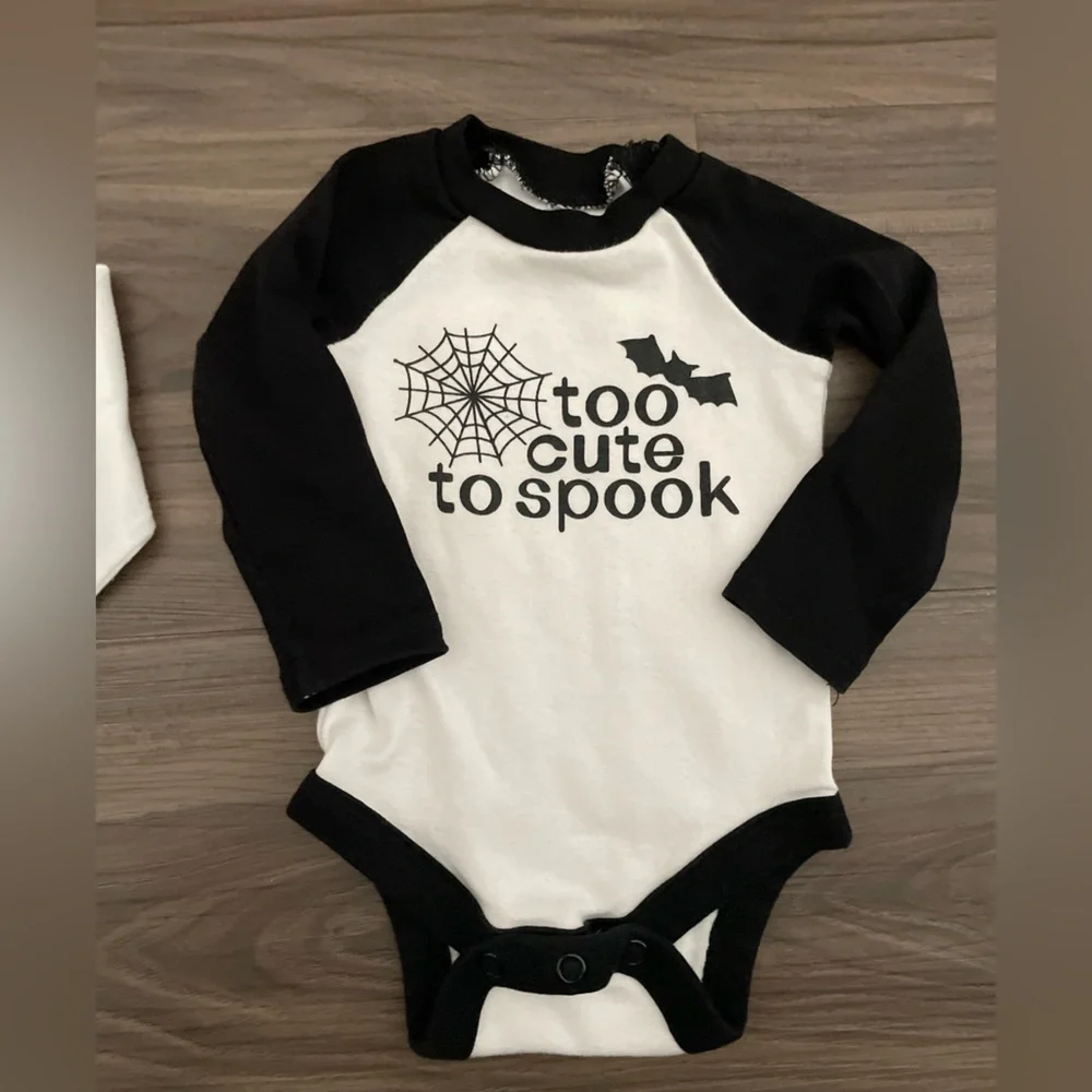 Halloween Themed Kids One Pieces Set - White and Black 3-6 months